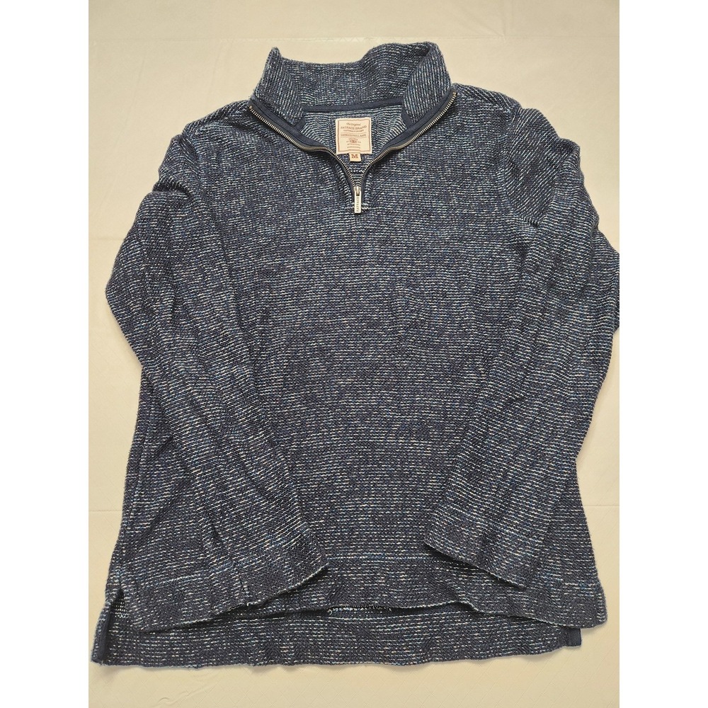 FatFace Sweater Mens Medium Blue Striped 1/4 Zip Mock Neck Cotton Knit Pullover‎